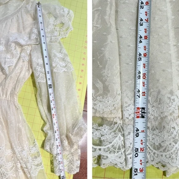 VINTAGE 70s wedding dress prairie bridal‎ gown flouncy ruffle lace long sleeve - Picture 13 of 16